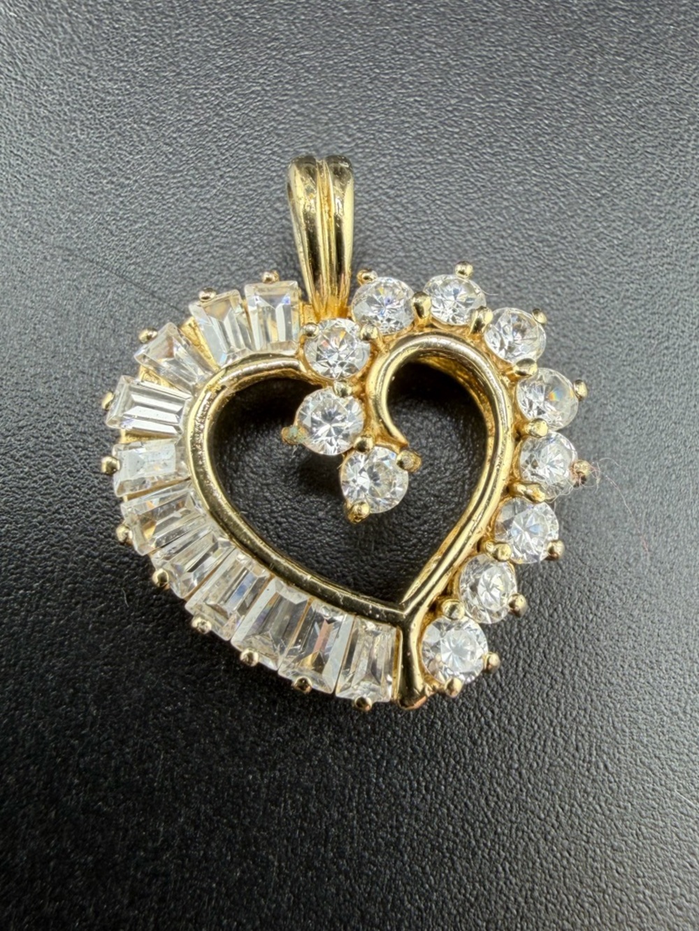Sterling silver 925 Gold Heart Pendant with Clear Cubic Zirconia Accent